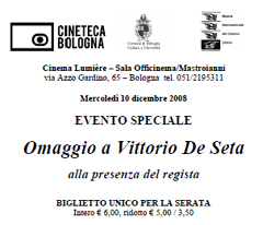 La Cineteca di Bologna il 10 dicembre rende omaggio a Vittorio De Seta