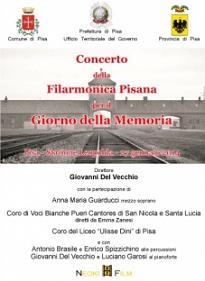 locandina di "La Filarmonica Pisana per il "Giorno della Memoria""
