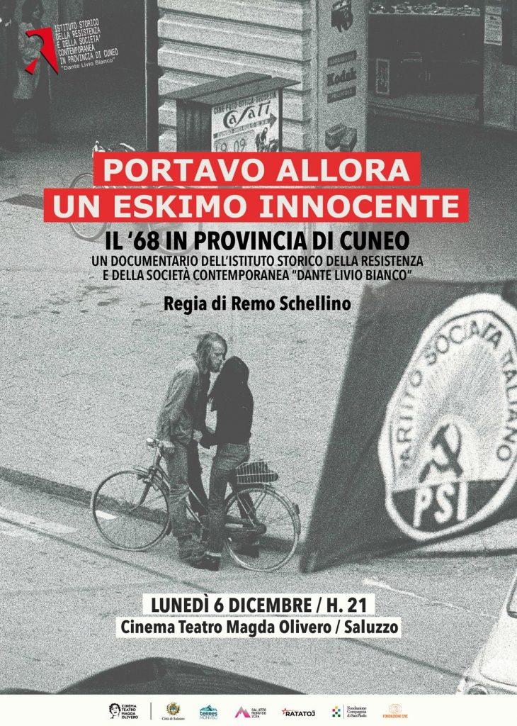 locandina di "Portavo Allora un Eskimo Innocente. Il '68 in Provincia di Cuneo"
